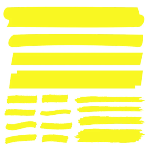 黄色のハイライトブラシライン ブラシペンの下線 黄色の水彩画の手のハイライト — ストックベクタ