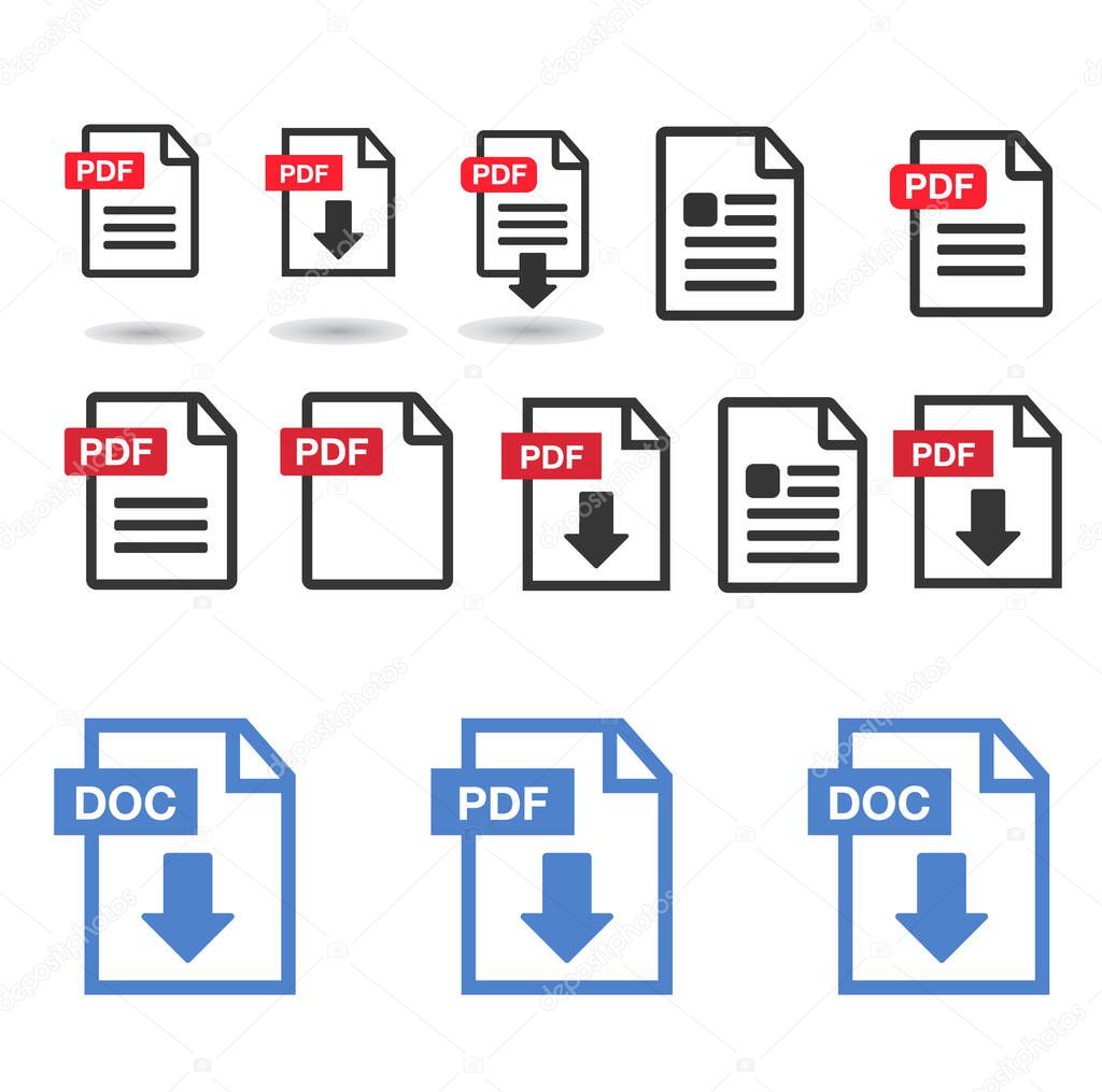 File download icon. Document text, symbol web format information. Document icon set