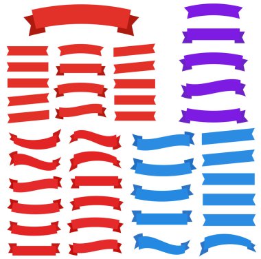 Düz vektör şeritleri. Pankartlar düz. Sancak kurdele vektörü ayarlandı
