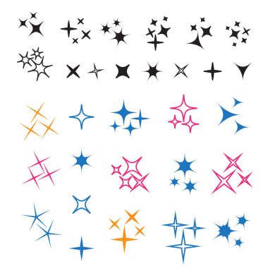 Parlak beyaz çizgi koleksiyonu. Kıvılcım vektör simgeleri ayarlandı