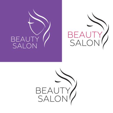 Kuaför salonu için güzel kadın vektör logosu şablonu, güzellik salonu, kozmetik prosedürler, spa merkezi. Kuaför salonu için vektör logo şablonu