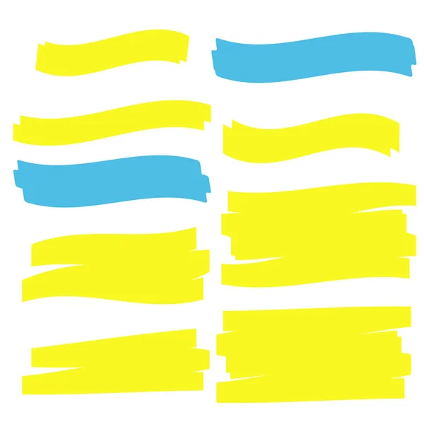 Žluté Zvýrazňovací Čáry Zvýrazňovače Tahů Kreslení — Stockový vektor