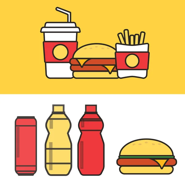 Vetor Ícones Hambúrguer Ilustração Vetor Fast Food — Vetor de Stock