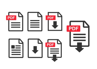 PDF dosya download simgesi. Belge metin, sembol web biçimi bilgileri, vektör çizim