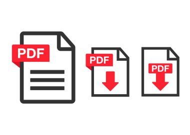 PDF dosya download simgesi. Belge metin, sembol web biçimi bilgileri, vektör çizim