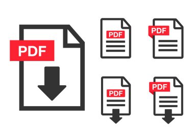 PDF dosya download simgesi. Belge metin, sembol web biçimi bilgileri, vektör çizim