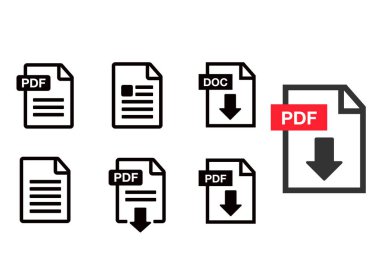 PDF dosya download simgesi. Belge metin, sembol web biçimi bilgileri, vektör çizim