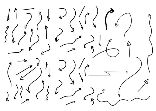 Joukko Käsin Piirretty Nuolia Nuolet Doodle Set — vektorikuva