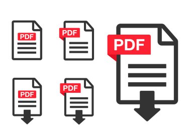 PDF dosya download simgesi. Belge metin, sembol web biçimi bilgileri, vektör çizim