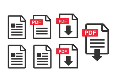 PDF dosya download simgesi. Belge metin, sembol web biçimi bilgileri, vektör çizim