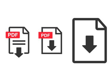 PDF dosya download simgesi. Belge metin, sembol web biçimi bilgileri, vektör çizim