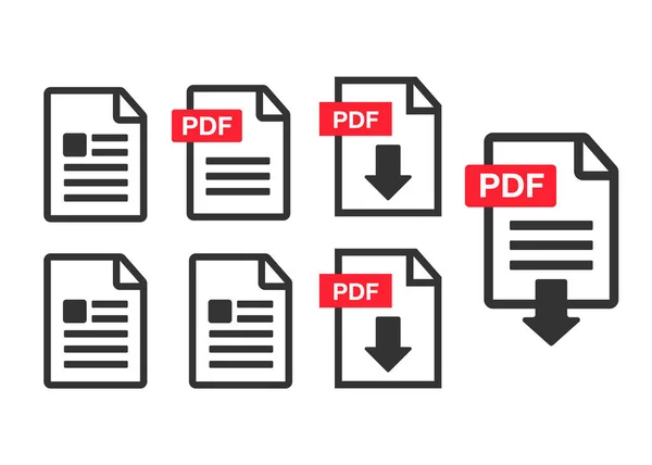 Icono Descarga Archivos Pdf Documento Texto Símbolo Web Formato Información — Vector de stock