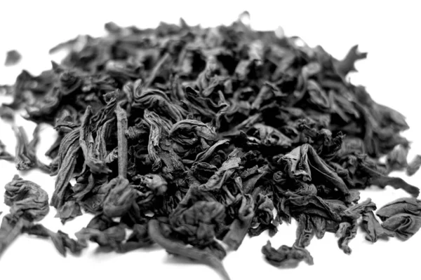 Suchý Čaj Izolovaný Bílém Rozmazaným Efektem Černé Bílé Potraviny Složky — Stock fotografie