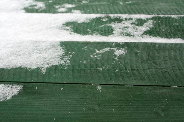 Снег Деревянной Террасе Естественный Фон Текстура Дизайна — стоковое фото