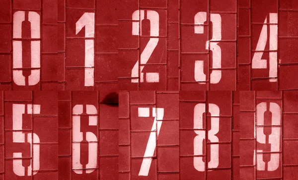 Nummers Van Nul Tot Negen Trottoir Rode Toon Abstract Achtergrond — Stockfoto
