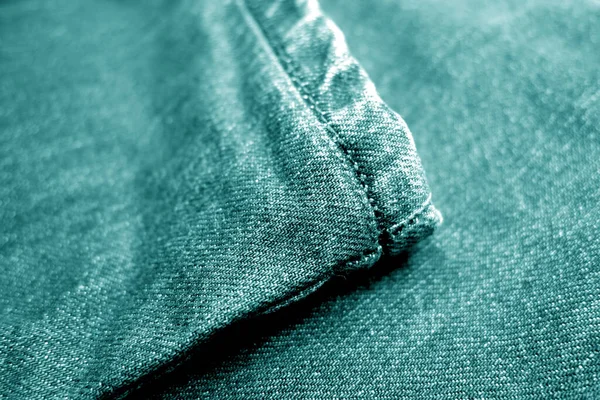 Textura Jeans Jeans Jeans Com Efeito Borrão Tom Ciano Fundo — Fotografia de Stock