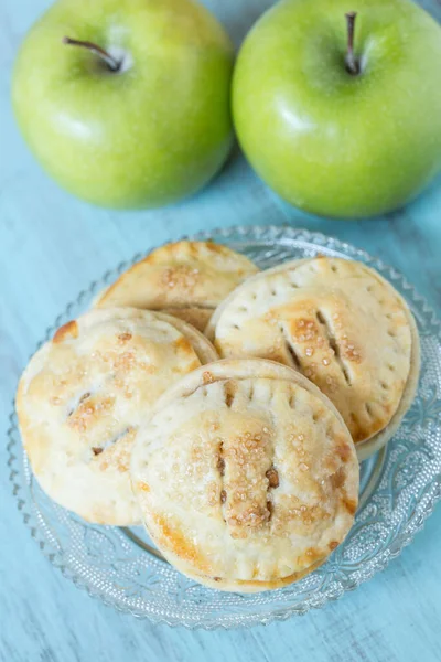 Autumn Apple Hand Pies Antique Glass Plate — Stock Photo, Image