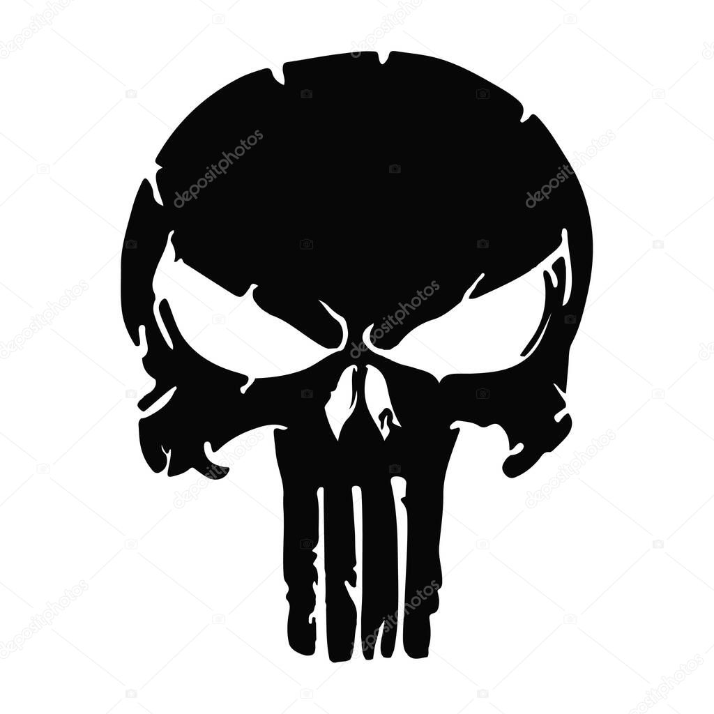 Art skull and Bones icon punisher. Element of crime and punishment style illustration, T-Shirt graphics design famous, vector design icon isolated