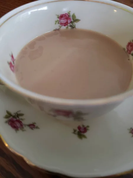 Egy Csésze Kávé Kínával Hogy Van Rose Minták — Stock Fotó
