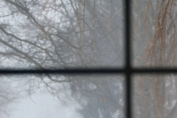 透过窗户看冬季风暴 — 图库照片