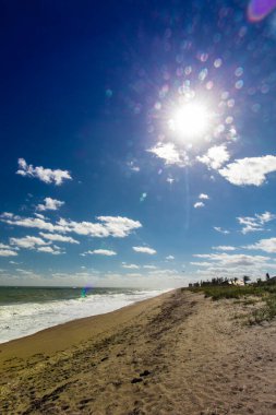 Güneşli bir günde Atlantik Okyanusu kıyısındaki sahil, Fort Pierce, Florida