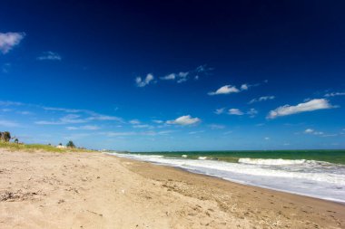 Güneşli bir günde Atlantik Okyanusu kıyısındaki sahil, Fort Pierce, Florida