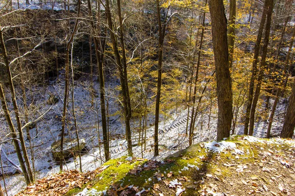 Scogliere Cicuta Autunno Dopo Una Leggera Neve Indiana — Foto Stock