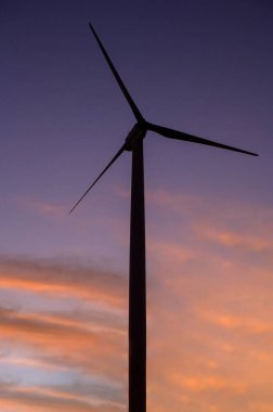 A male engineer wearing a protective helmet at sunset.	