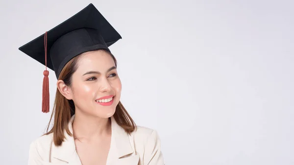 Portrait Young Woman Graduated White Background — Stock Photo, Image