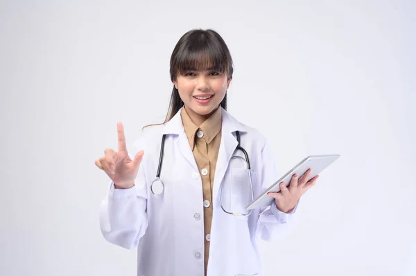 Young Female Doctor Stethoscope White Background — Stock Photo, Image