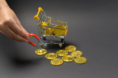 Kripto para birimi bitcoin gelecek madeni para, bitcoin madencilik ve Teknoloji küresel ağ bağlantıları kavramı