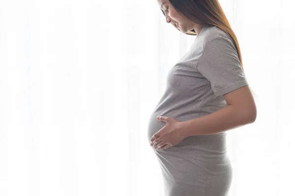 Young Beautiful Pregnant Woman Home Maternity Pregnancy Care Concept — Photo