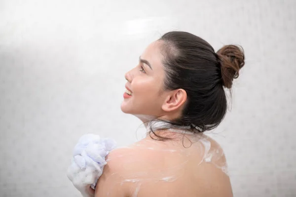 Happy Beautiful Woman Taking Shower — ストック写真