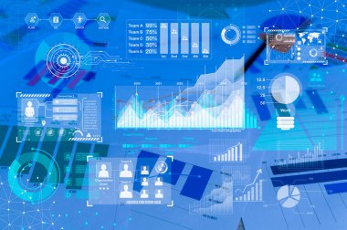 Background of documents with analytics data lying on table 