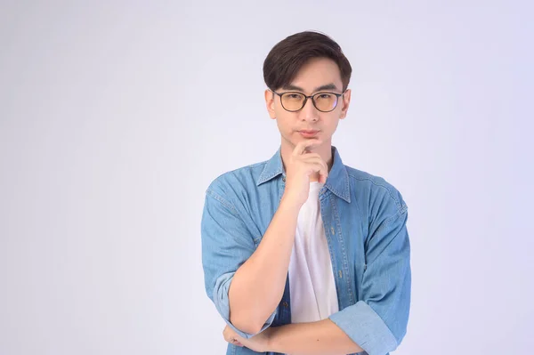 Portrait Asian Man Wearing Glasses White Background Studio Eyecare Concept — Zdjęcie stockowe