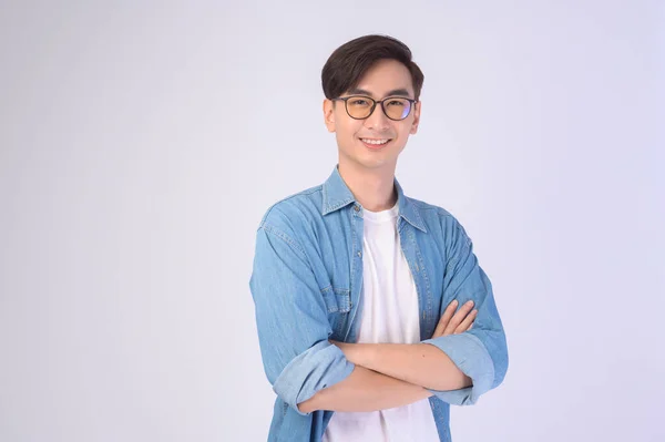 Portrait Asian Man Wearing Glasses White Background Studio Eyecare Concept — Photo