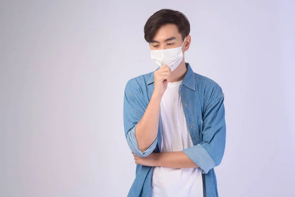 Young Asian Man Wearing Protective Mask White Background Studio Safety — 스톡 사진