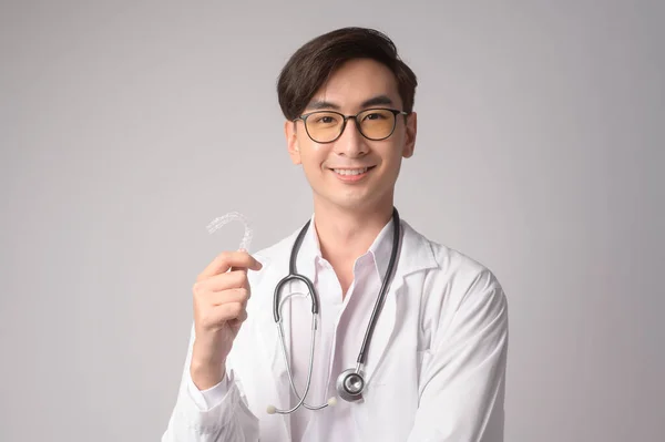 Portrait Male Confident Doctor White Background Studio Healthcare Medical Technology — ストック写真