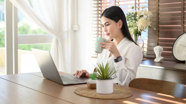 Young Beautiful Businesswoman Using Laptop Business Work Home Concept — Stock fotografie