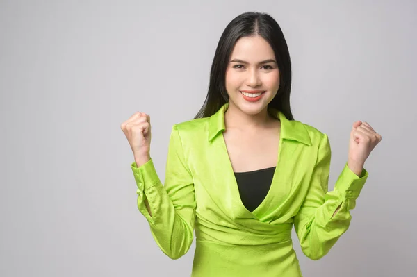 A Portrait of beautiful woman over white background studio.