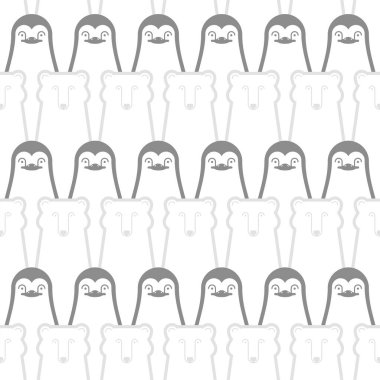 Penguen ve kutup ayısı desenleri kusursuz. Uçamayan deniz kuşu arkaplanı. Antarktika dokusu. Bebek kumaşı süsü.