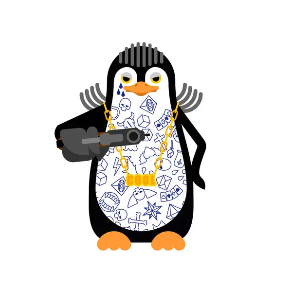 ペンギン ガンスタ マフィア分離 ストリート犯罪者のギャングの怒っている海鳥のいじめのメンバー 入れ墨や武器 金の鎖と銃 — ストックベクタ