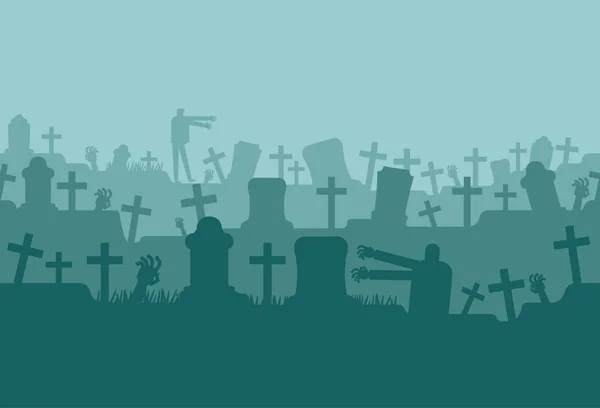 Cemetery Halloween Horizontal Pattern All Hallows Eve Background Place Text — Stock Vector