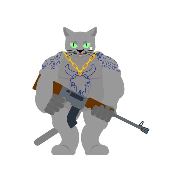 Gangsta猫被隔离了街头罪犯团伙中愤怒的恶霸成员 纹身和武器 金链和枪 — 图库矢量图片