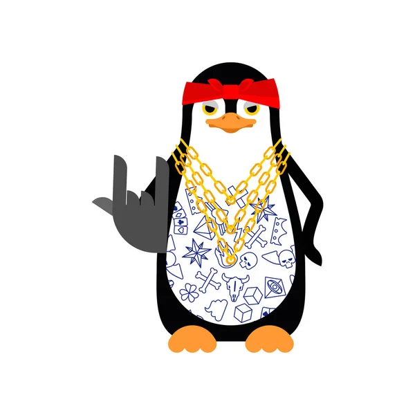 企鹅冈斯塔黑手党被隔离了愤怒的海鸟欺负街头罪犯团伙的成员 纹身和武器 金链和枪 — 图库矢量图片