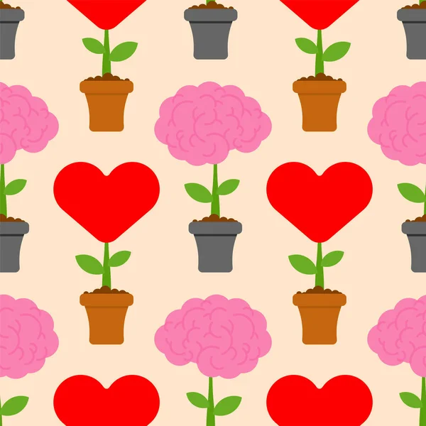 Cerveau Coeur Pot Fleur Modèle Sans Couture Concept Éducation Amour — Image vectorielle