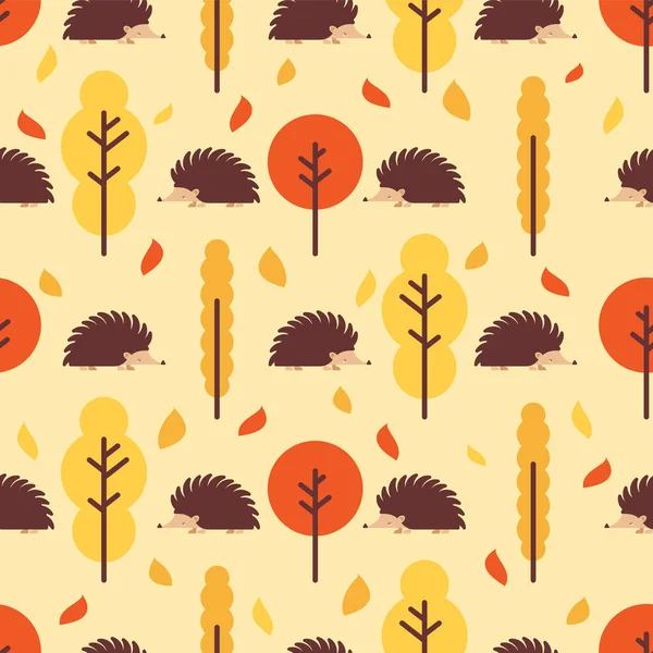 Hedgehog Outono Floresta Padrão Sem Costura Fundo Outono Textura Vetorial — Vetor de Stock