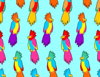 Papağan pikseli sanat desenleri kusursuz. Korsan geçmişi için konuşan kuş. 8 bit doku