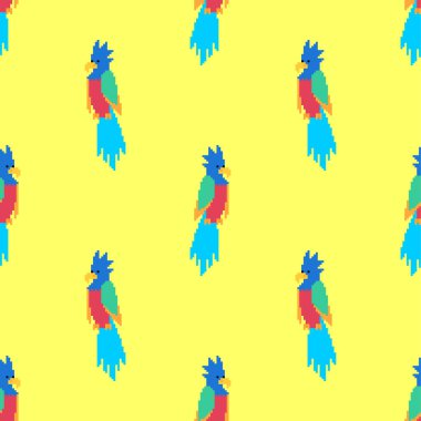 Papağan pikseli sanat desenleri kusursuz. Korsan geçmişi için konuşan kuş. 8 bit doku