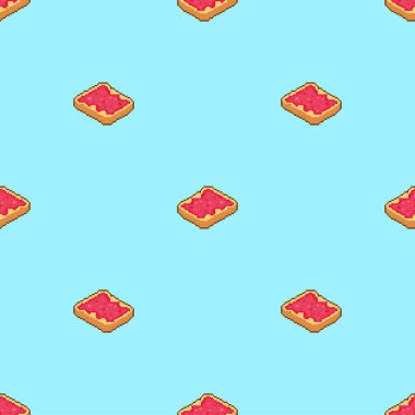 Çilek reçeli pikselli tost, kusursuz. pixelated Ekmek Dilimi 8bit arkaplan. Gıda vektör dokusu